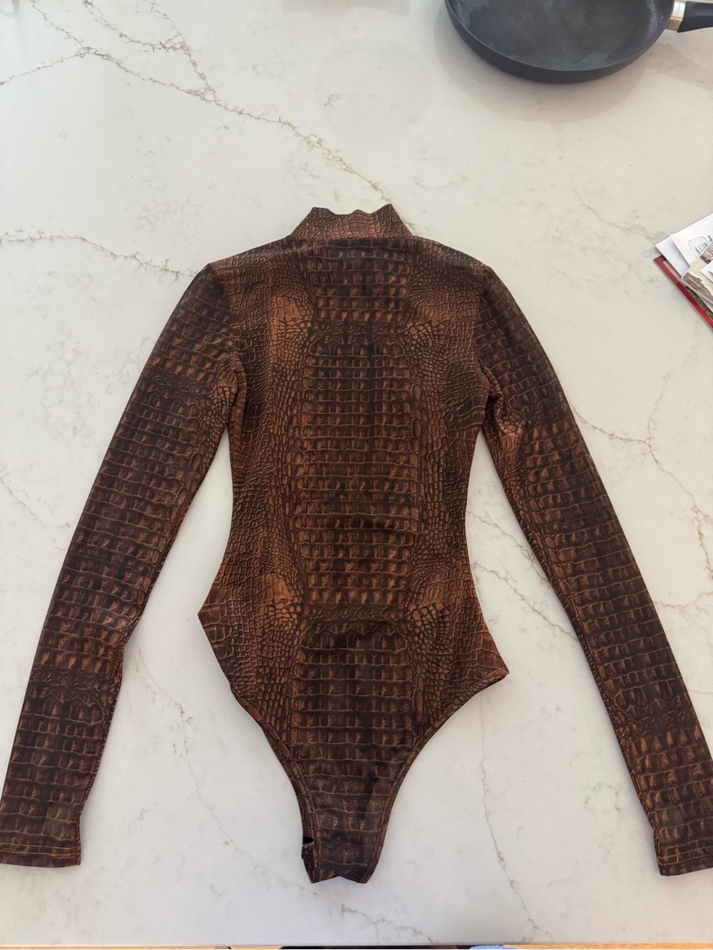 I.AM.GIA Brown Croc-Print Mesh Bodysuit - Picture 2 of 4